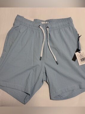 Onia Charles 7” inseam NWT- Light Blue Micro-Check Drawstring swimtrunks